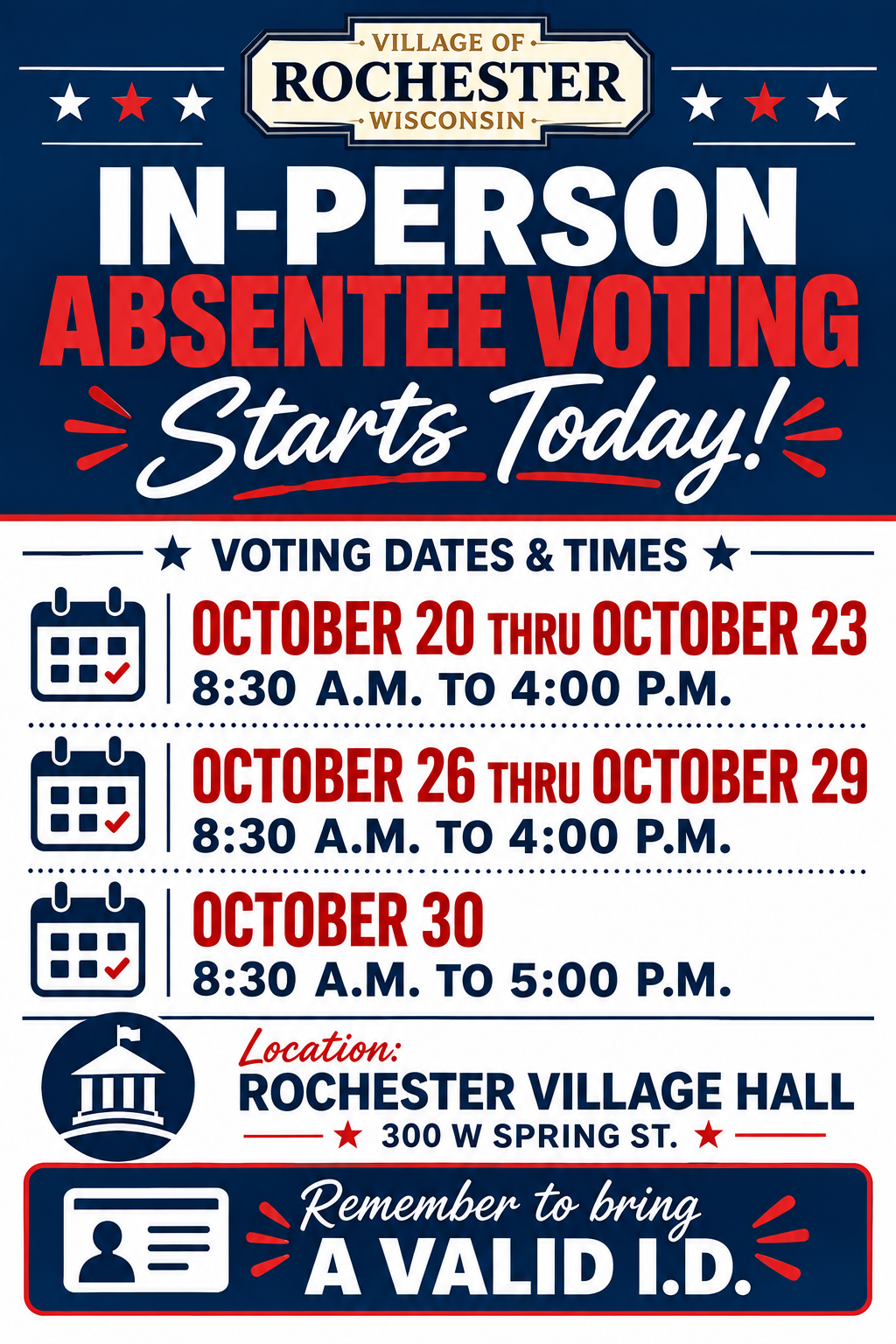 IN-PERSON ABSENTEE VOTING STARTS TODAY!
